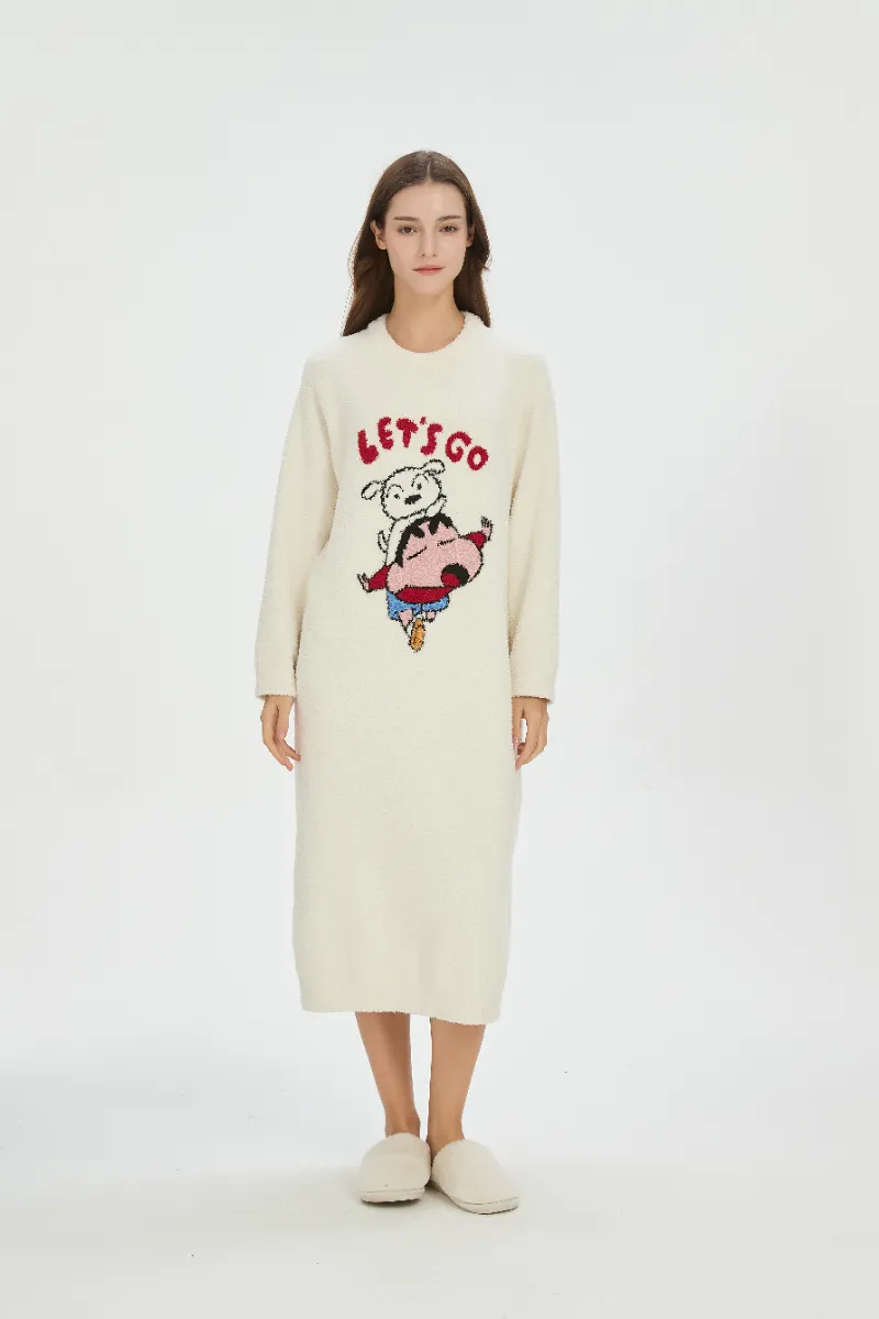 Beige-farvet flannel natkjole til kvinder