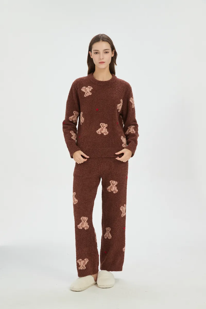 Brun blød fleece pyjamas til kvinder