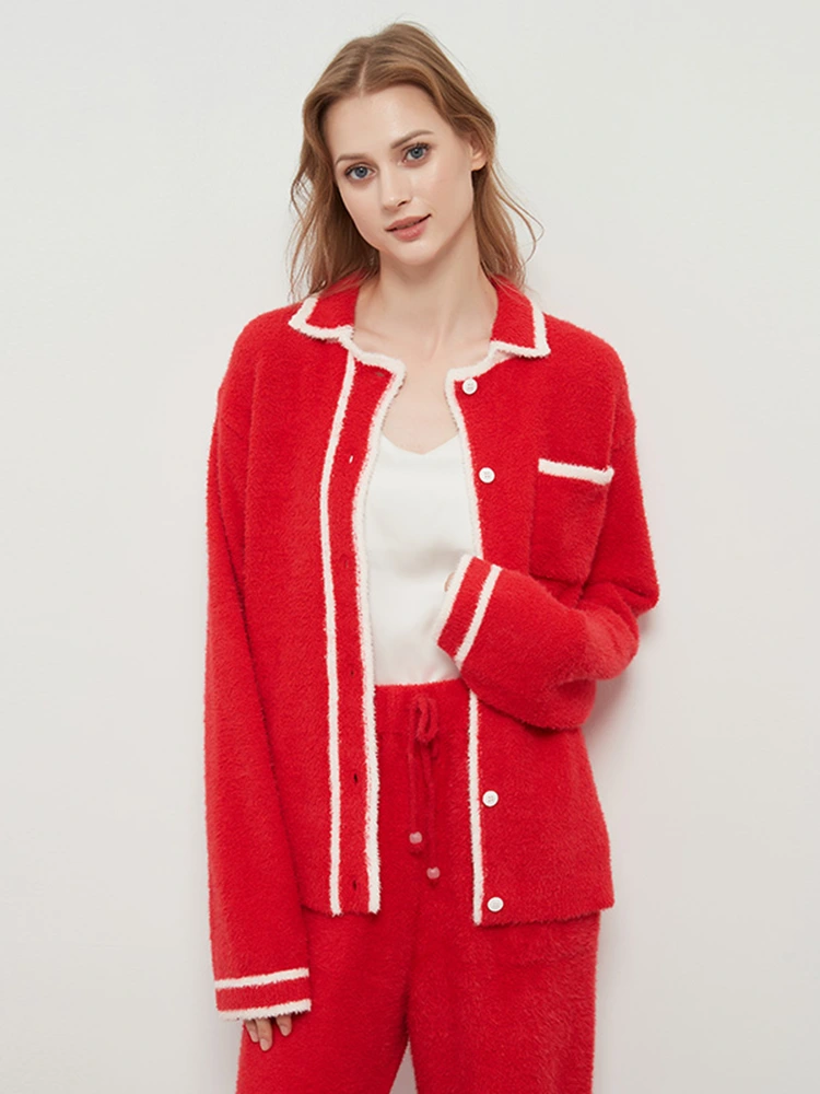 Halv fløjls cardigan loungewear til kvinder med turn-down krave