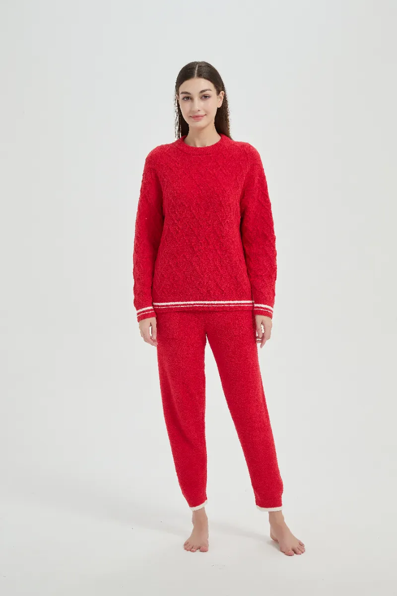 Loose Fit Plys Rød Dame Fleece Pyjamas Sæt